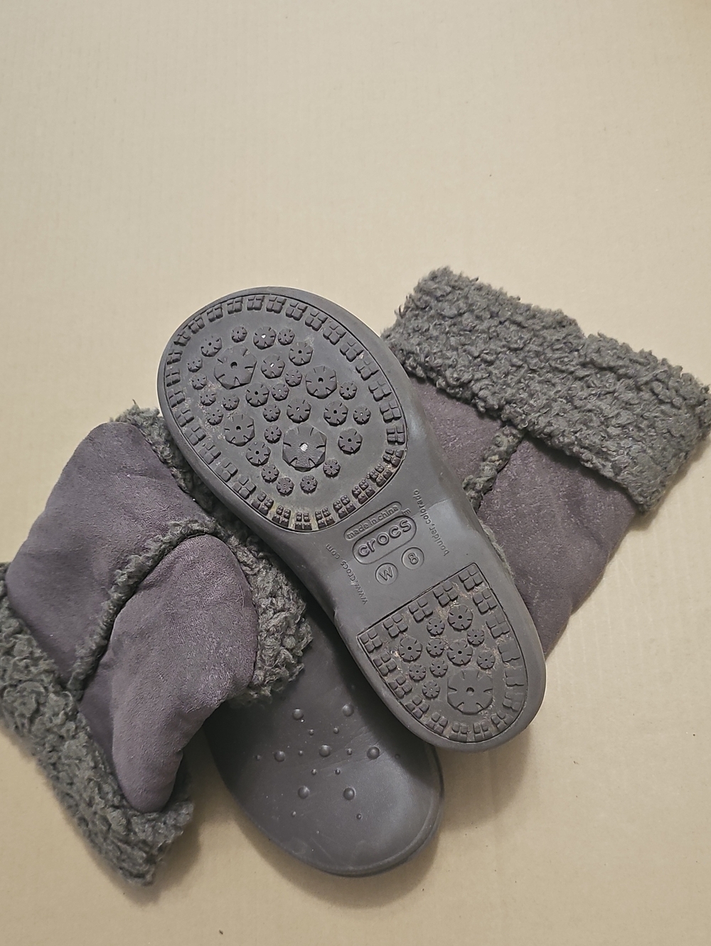 CROCS Gray Plush-lined Boot Slippers